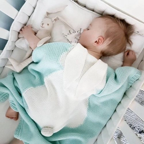 Strikket babytæppe - kanin, mint