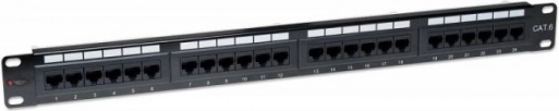 Patchpanel 1U Cat6 UTP 24×RJ45 sort