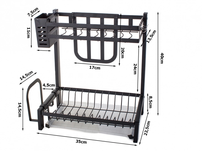 To-etagers sort metal opvaskestativ