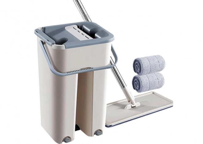 Flad moppe med to-kammer spand og 2 mikrofiberpuder