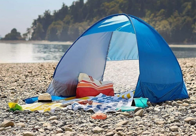 Selvfoldende strandtelt med UV-beskyttelse