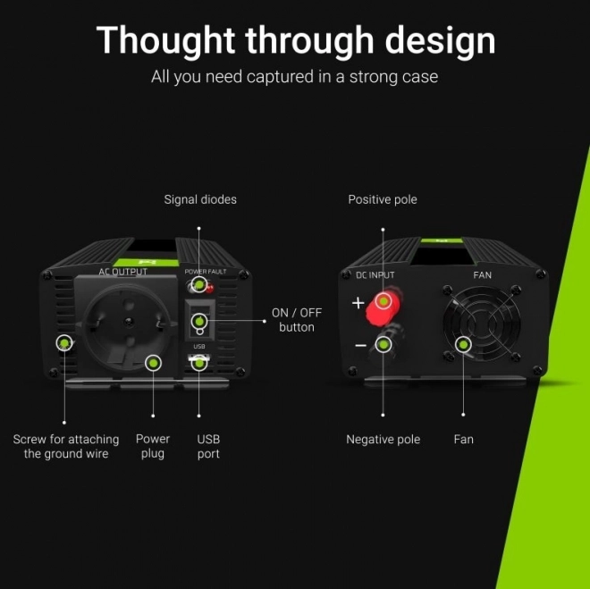 Bærbar spændingsomformer Green Cell 12V til 230V 1000W/2000W