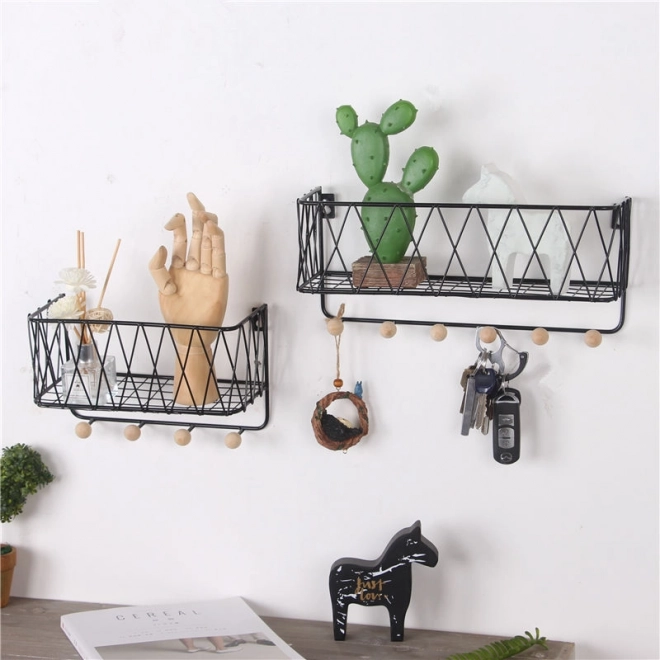 Hængende hylde med kroge, stil LOFT, sort, 25,5 cm