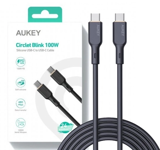 Silikonekabel USB-C til USB-C 1,8 m 100W AUKEY