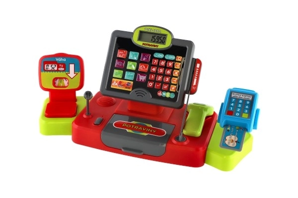Stor digital plastik-kasseapparat med lyd og lys i kasse 48x25x18cm