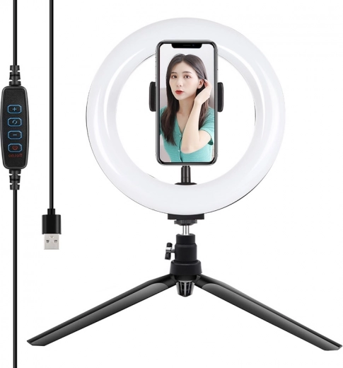 Puluz ringformet LED-lys 20 cm med stativ og telefonholder