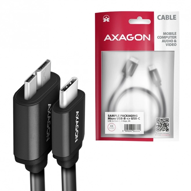 Kabel Micro-B USB til USB-C 3.2 Gen 1 1m 3A ALU PVC