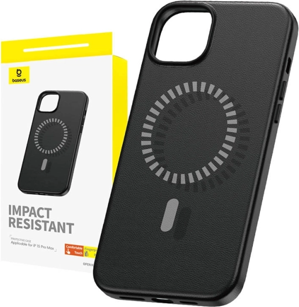 Magnetisk etui Baseus Fauxther til iPhone 15 Pro Max, sort
