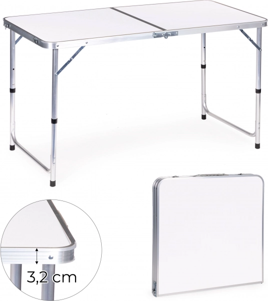 Sammenklappeligt campingbord MultiGarden, hvid bordplade 120 × 60 cm