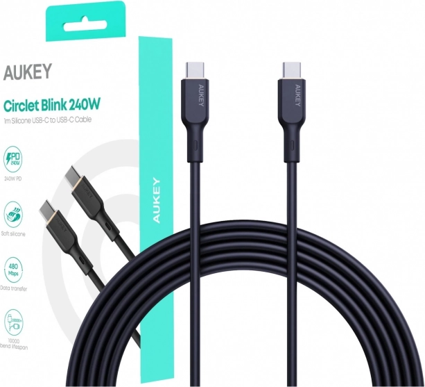 Silikonekabel USB-C - USB-C 1 m 240W PD fra AUKEY