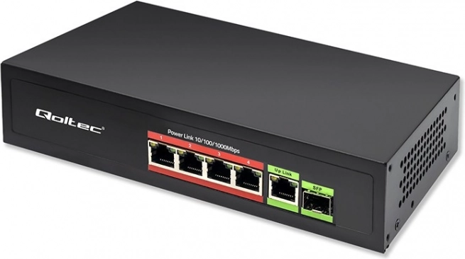 Switch Fast Ethernet PoE med 4x RJ45 PoE, 1x RJ45 Uplink og 1x SFP