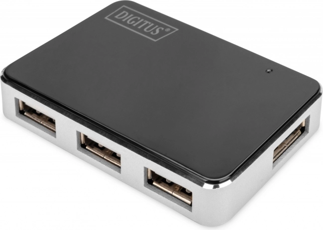 aktiv USB 2.0-hub med 4 porte, sort‑sølv DIGITUS