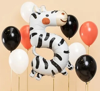 Folie fødselsdagsballon nummer 5 - Zebra 68 x 98 cm