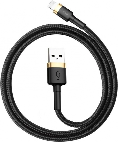 baseus cafule opladnings- og datakabel usb – lightning 2 m, guld/sort