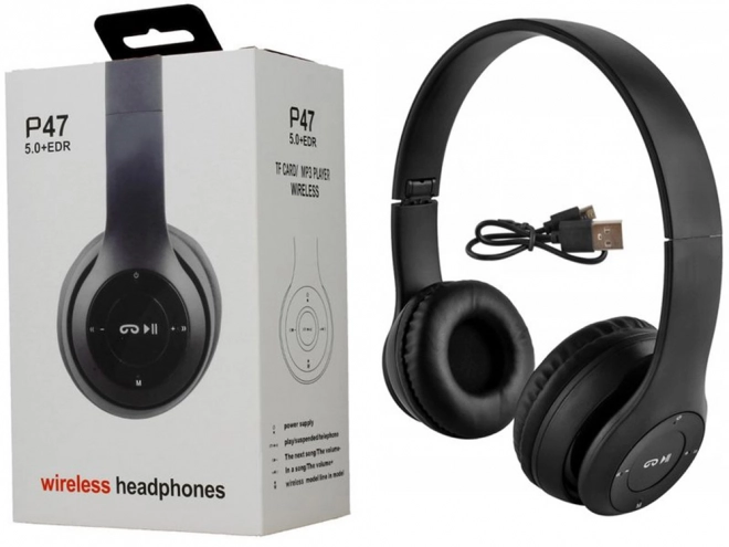 Trådløse hovedtelefoner p47 bluetooth mikrofon mp3 – Sort