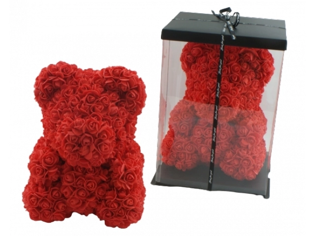Valentinsdag rød bamse med rosehjerte - 40 cm
