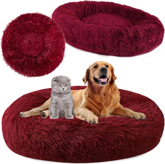 Plysset kattekurv blød pude til sofa 80 cm – bordó