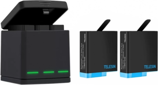 Tredobbelt Telesin-oplader med 2 batterier til GoPro Hero 8