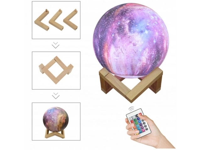 Nattlampe GALAXY 3D med farvet RGB baggrundsbelysning + fjernbetjening