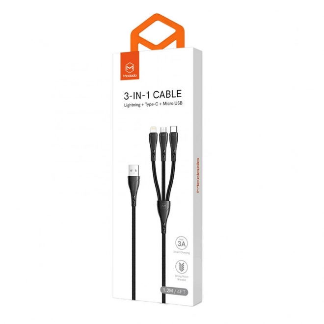 Kabel 3 i 1 USB til USB-C / Lightning / Micro USB, Mcdodo CA-6960, 1,2 m (sort)