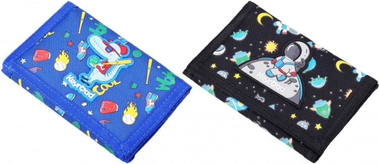Stofpung med velcrolukning, 12,5 × 8 cm, 2 motiver (dinosaur / astronaut)