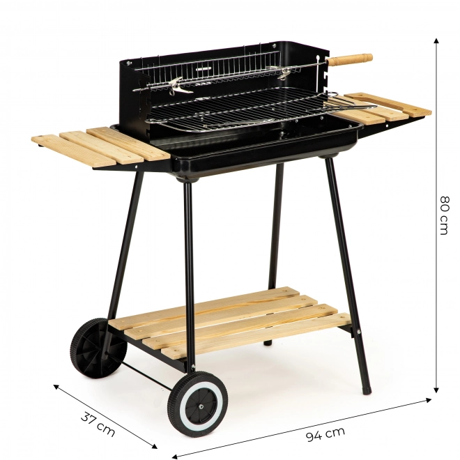 Havegrill på trækul med justerbare hylder og 2 bærbare riste