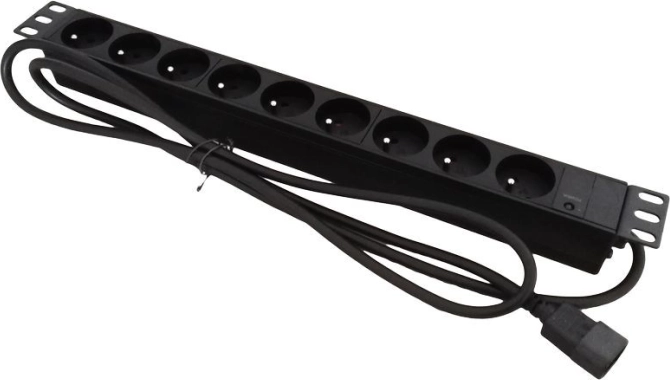 Strømfordelingsliste 19" 9× CEE 7/5 med C20-stik