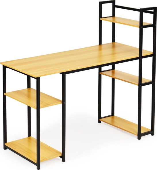 Skrivebord i loftstil med hylder lys eg