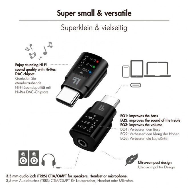Lydadapter USB-C/M til 3.5mm/F med DAC og EQ