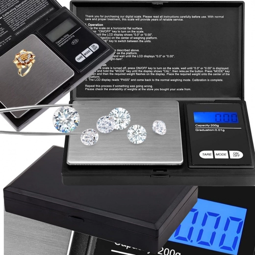 Lomme-digital smykkevægt 200 g / 0,01 g med rustfri platform