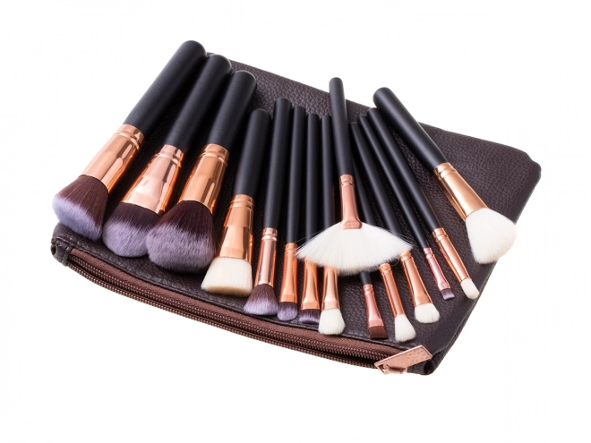 Sæt af makeupbørster 15 stk + etui - brun
