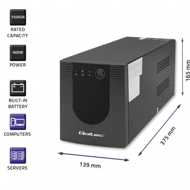 Nødstrømsforsyning UPS Qoltec 1500VA 900W