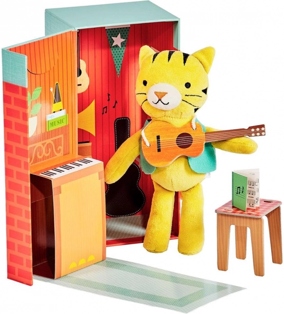 Petit Collage plysbamse tiger Theodor – musiker og kreativt sæt til børn