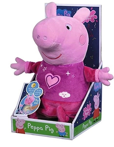Peppa Pig 2-i-1 plys godnatursklud, med musik + lys, lyserød, 25 cm