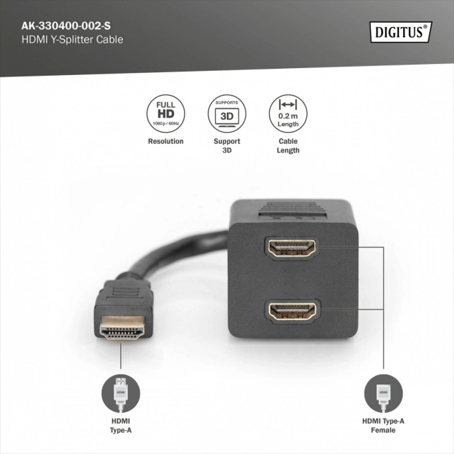 HDMI splitter Full HD 0,2m sort