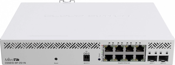 Netværks-PoE-switch MIKROTIK med 8 porte og 2× SFP+ 10 Gb/s