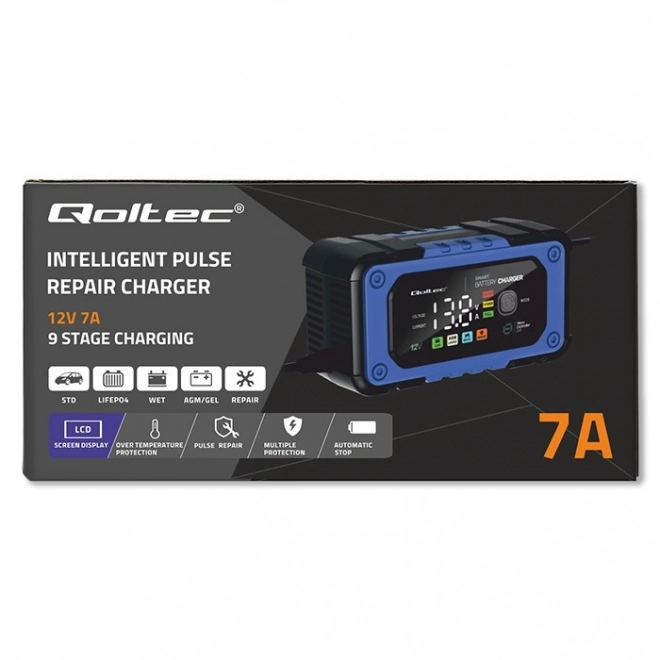 Intelligent Qoltec batterioplader med reparationsfunktion 12V 7A LED 4 tilstande