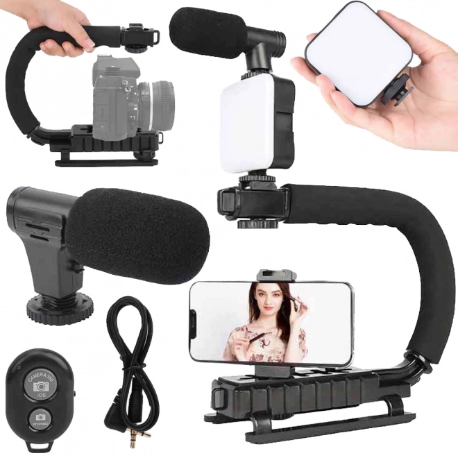 Sæt til vlogging med holder, LED-lys og mikrofon