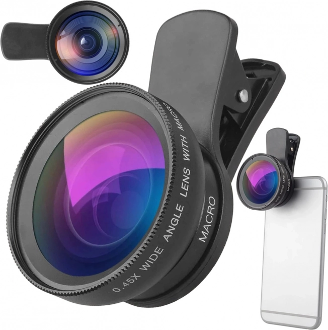 Clip-on linse til smartphone 2-i-1 – vidvinkel 0,45× og makro 12,5×