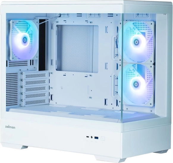 MicroATX mini-tower pc-kabinet med panoramaglas og 3 ARGB blæsere – hvid