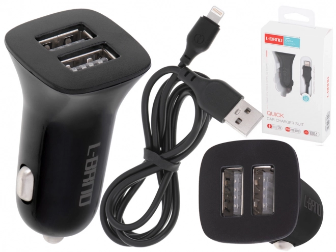 L-BRNO Dobbelt biloplader USB + Lightning