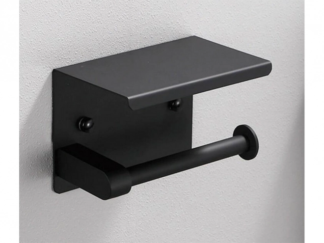 Stål toiletpapirholder med hylde til telefon sort