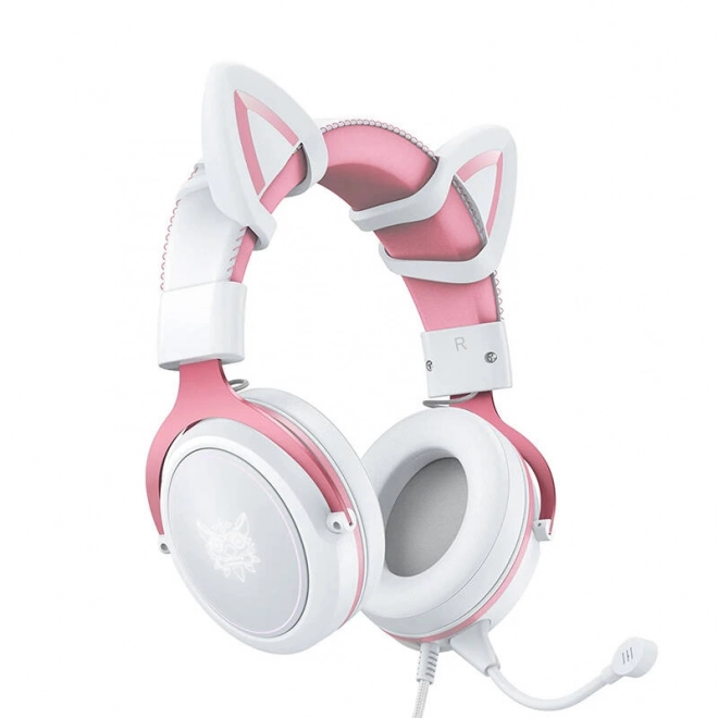 Gaming hovedtelefoner Onikuma X10 hvid og pink med katteører