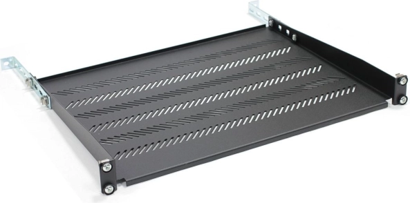Justerbar perforeret hylde til 19" rack 1U, 483 × 350 mm, sort