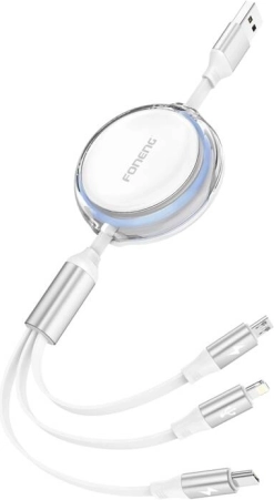 Foneng X113 kabel 3 i 1, 1,1 m, hvid