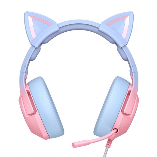 Gaming-headset lyserød-blå med katteører