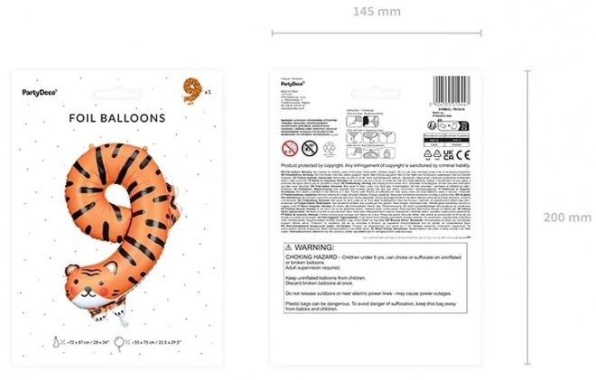 Foliebursdagsballon nummer 9 - Tiger 64 x 87 cm