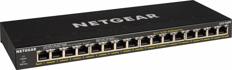 Ustyret Gigabit-switch NETGEAR 16-PORT PoE+ med FlexPoE