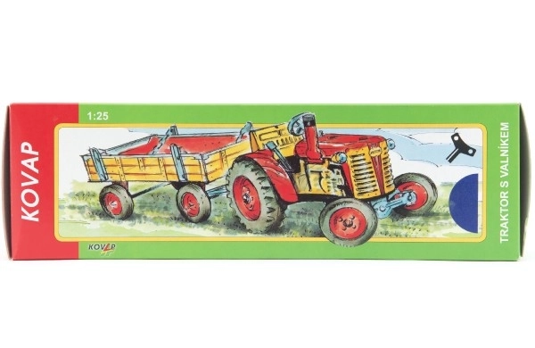 Traktor Zetor med trailer grøn nøgle metal 28cm Kovap i æske