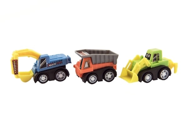 Sæt af mini plastik bygge maskiner 5cm 6 stk i blisterpakning